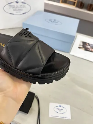 Prada Cloudbust Black Quilted Leather Platform Slippers 2