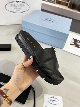 Prada Cloudbust Black Quilted Leather Platform Slippers 6
