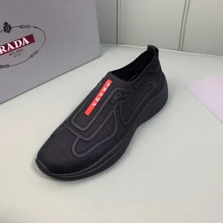 Prada Cloudbust Black Red Slip-On Knit Upper Lifestyle Sneakers