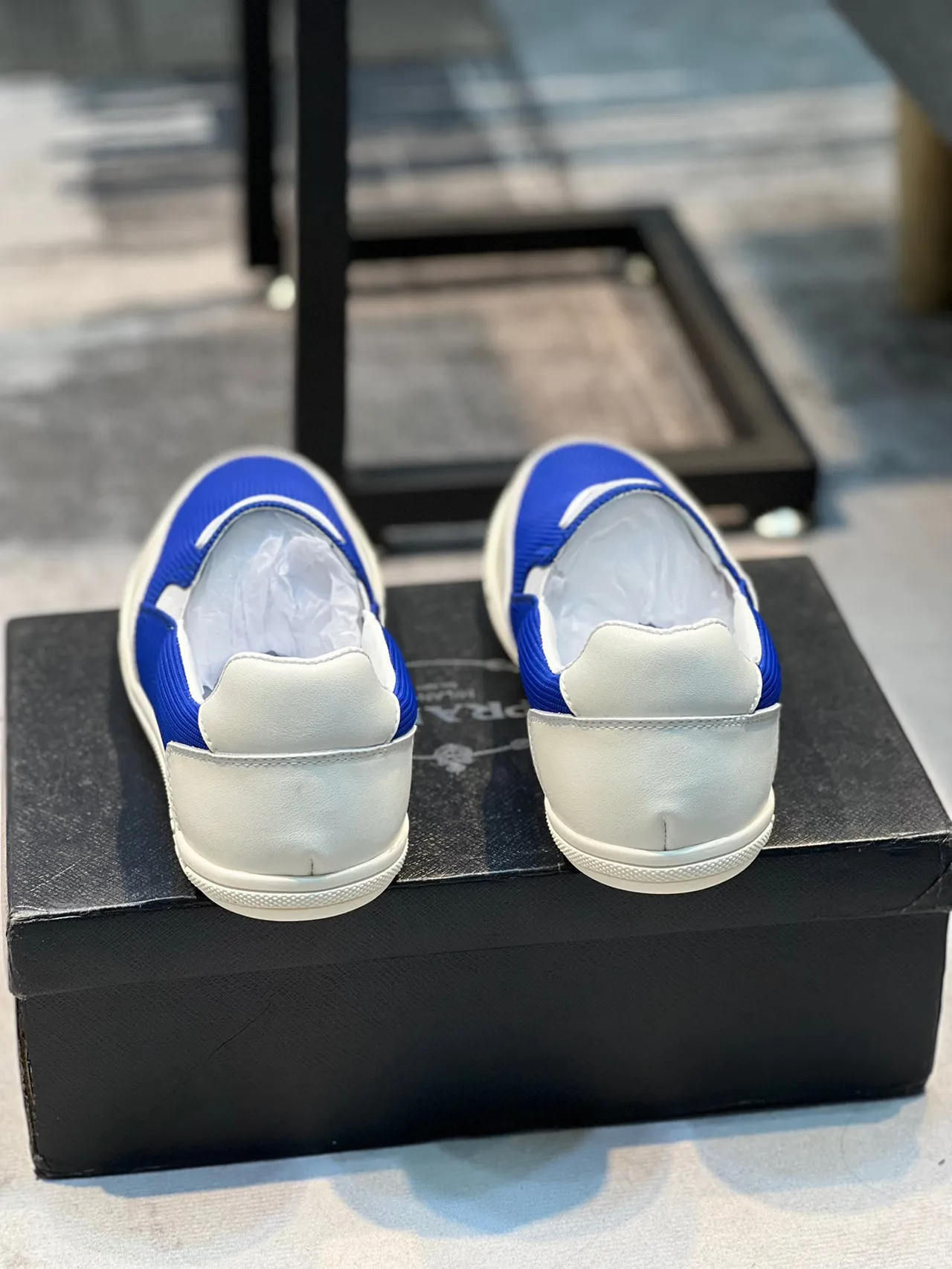 Prada Cloudbust Blue and White Knit Slip-On Loafers 2