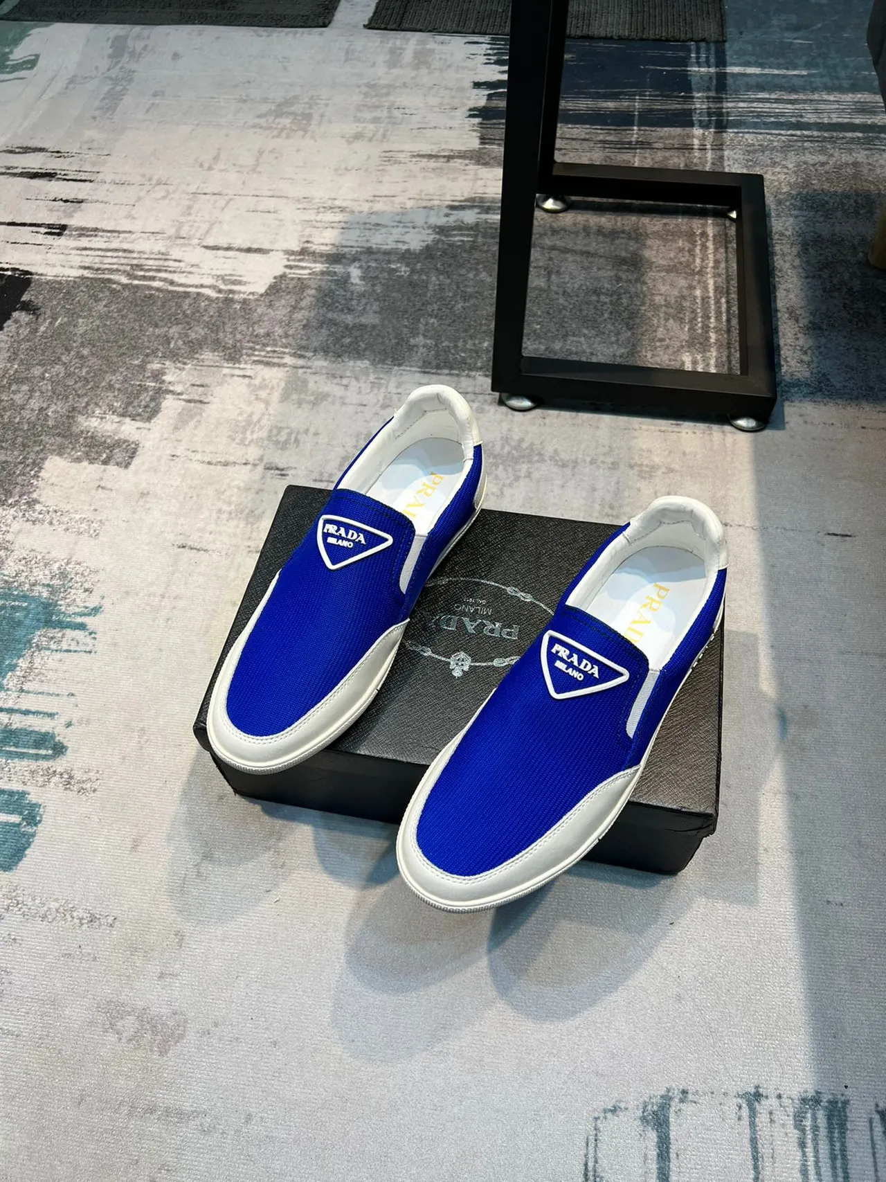 Prada Cloudbust Blue and White Knit Slip-On Loafers 4
