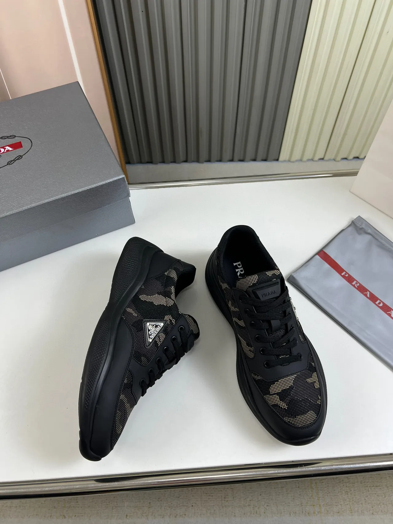 Prada Cloudbust Camo Mesh Black Lifestyle Sneakers 5