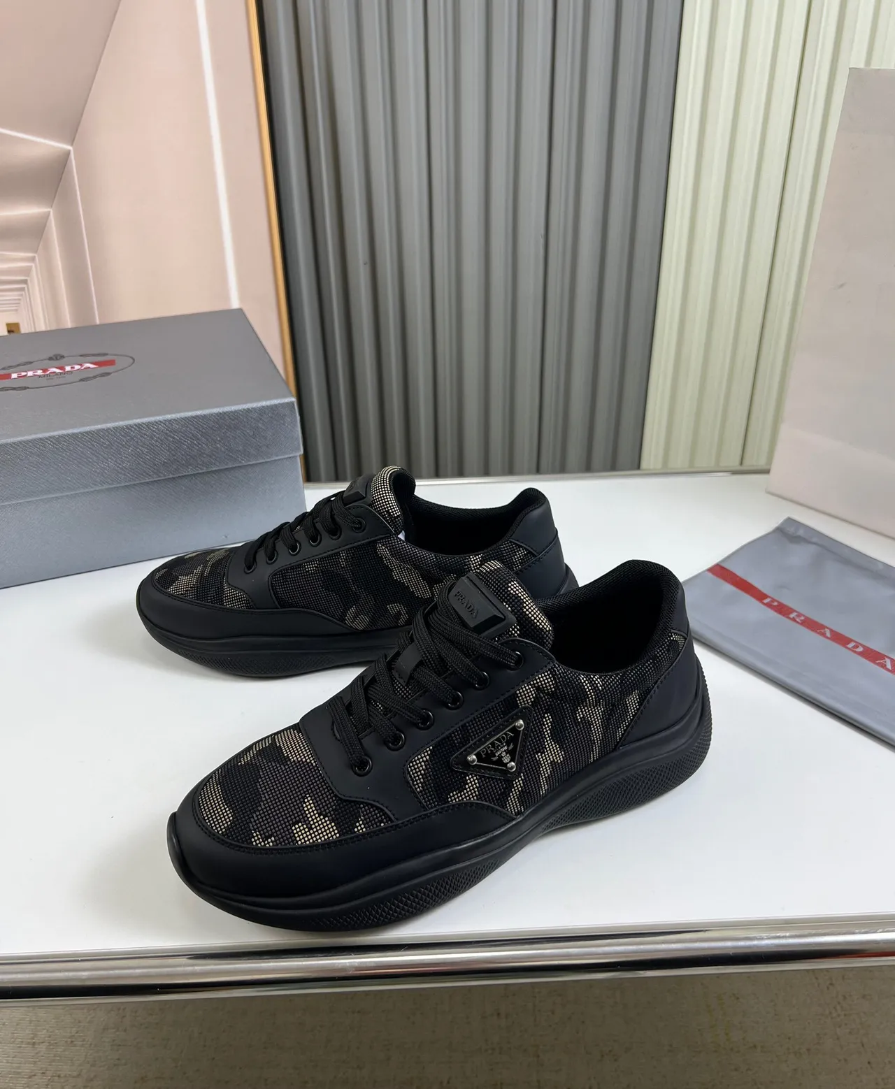 Prada Cloudbust Camo Mesh Black Lifestyle Sneakers 9
