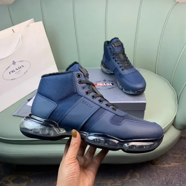 Prada Cloudbust 高帮蓝色网面和皮革休闲运动鞋 2