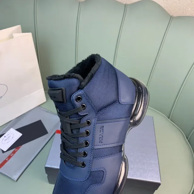 Prada Cloudbust 高帮蓝色网面和皮革休闲运动鞋 4