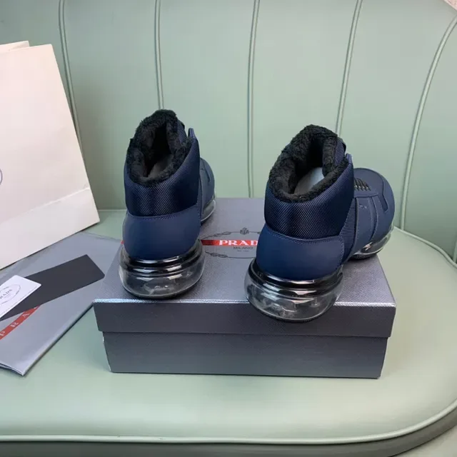 Prada Cloudbust 高帮蓝色网面和皮革休闲运动鞋 7