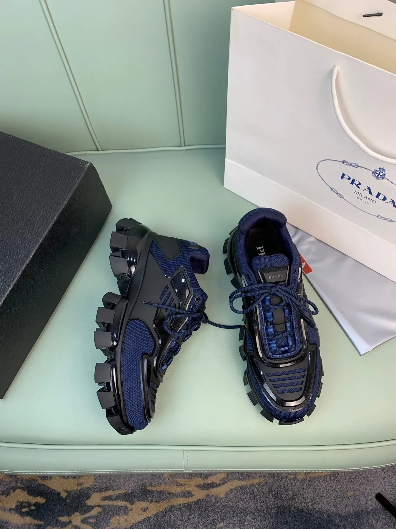 Prada Cloudbust Navy Blue and Black Chunky Sneakers 4