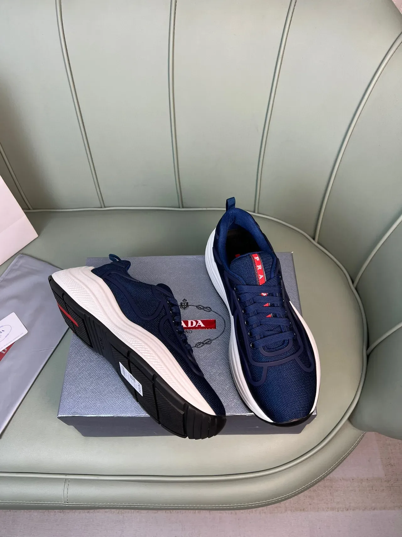Prada Cloudbust Navy Mesh and Rubber Overlay Lifestyle Sneakers 5