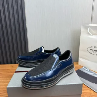 Prada Cloudbust Navy Patent and Mesh Loafers