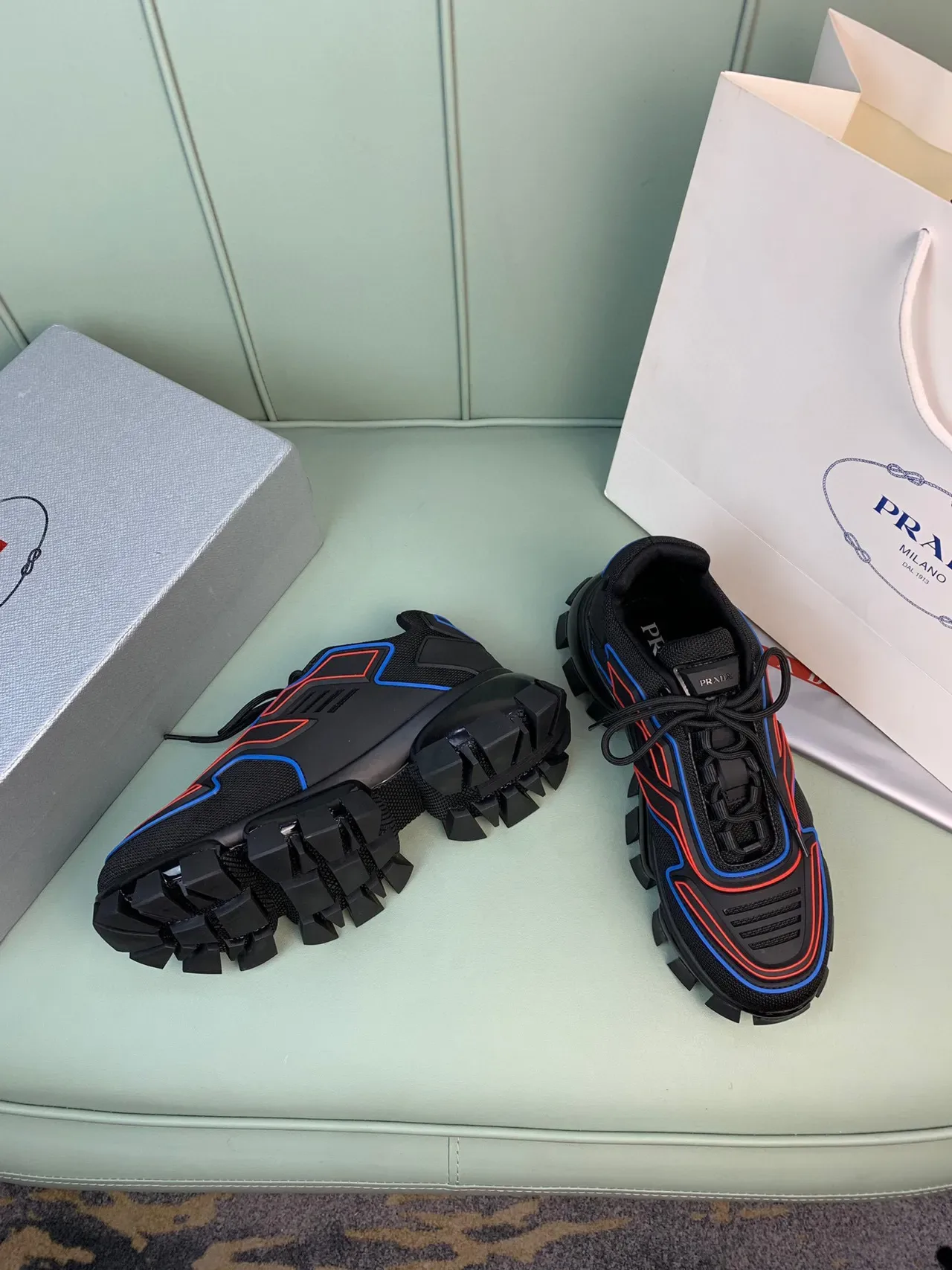 Prada Cloudbust Thunder Black Red Blue Chunky Sneakers 7