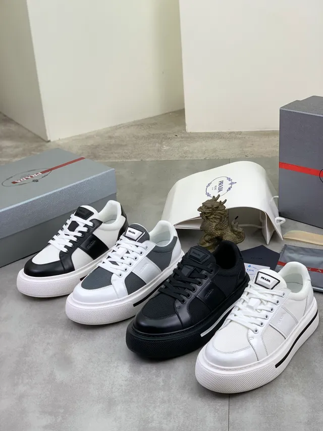 Prada Cloudbust White Black Platform Sole Mesh And Leather Upper Lifestyle Sneakers 2