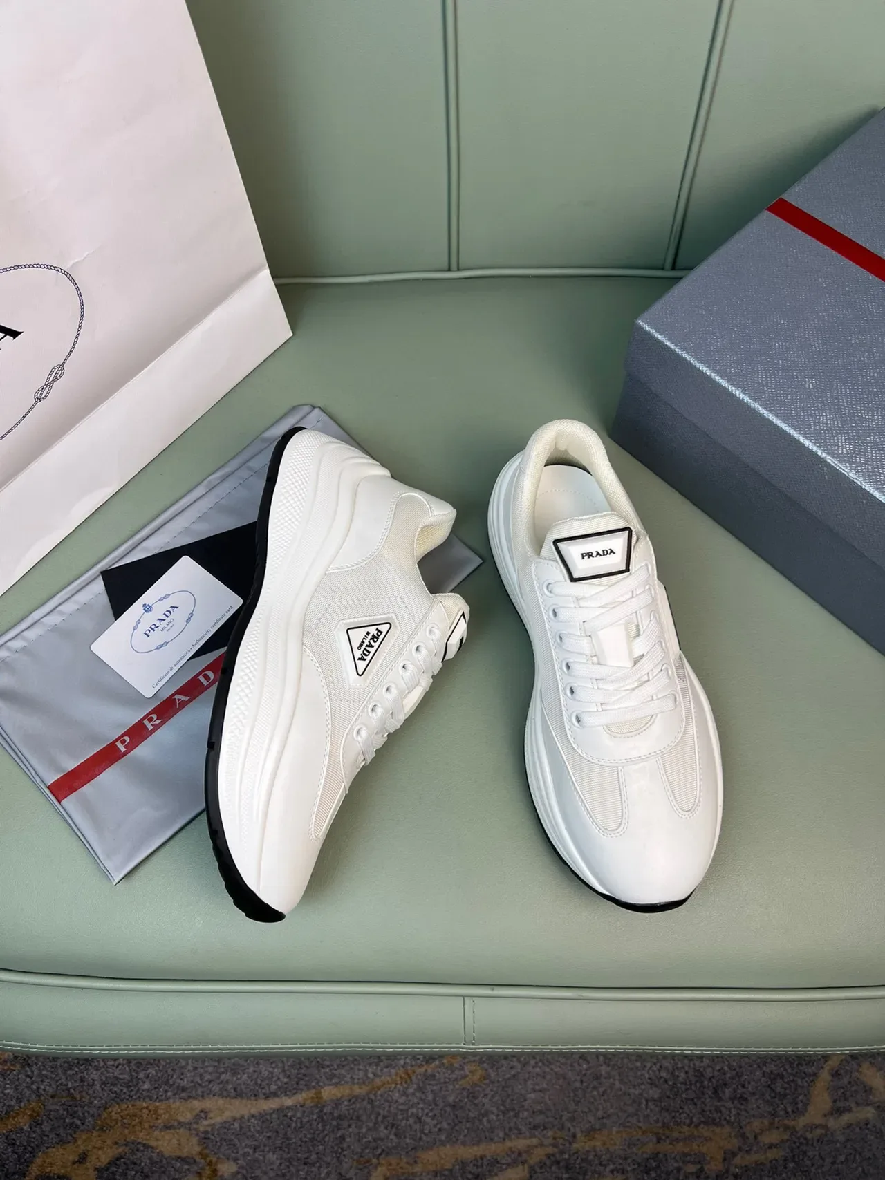 Prada Cloudbust White Leather and Mesh Lifestyle Sneakers 5