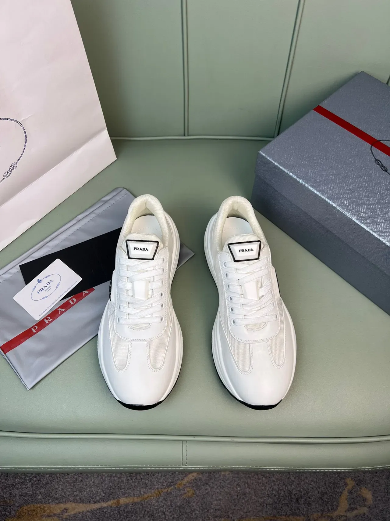 Prada Cloudbust White Leather and Mesh Lifestyle Sneakers 9