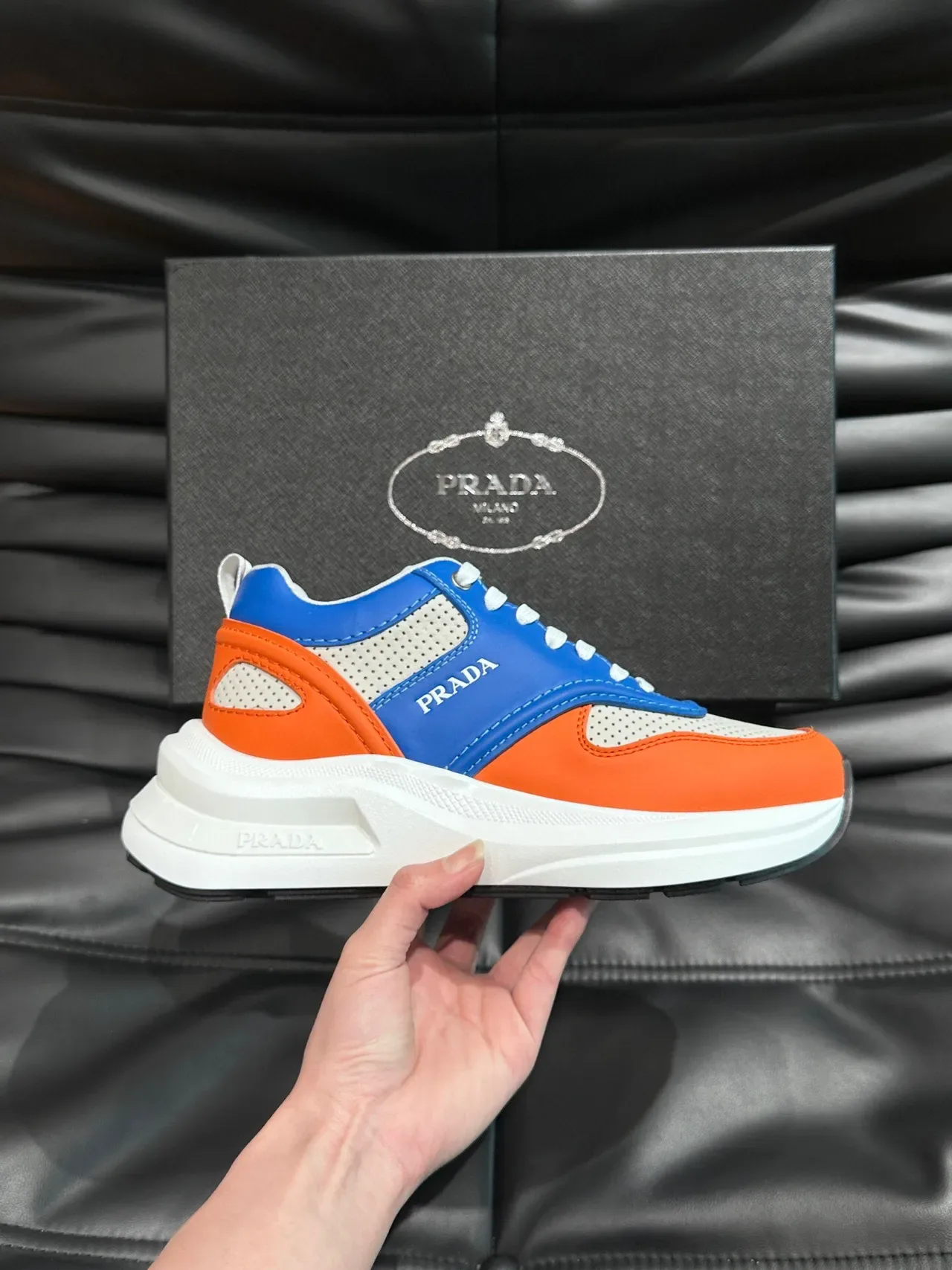 Prada Color-Blocked Perforated Mesh Lifestyle Sneakers 4