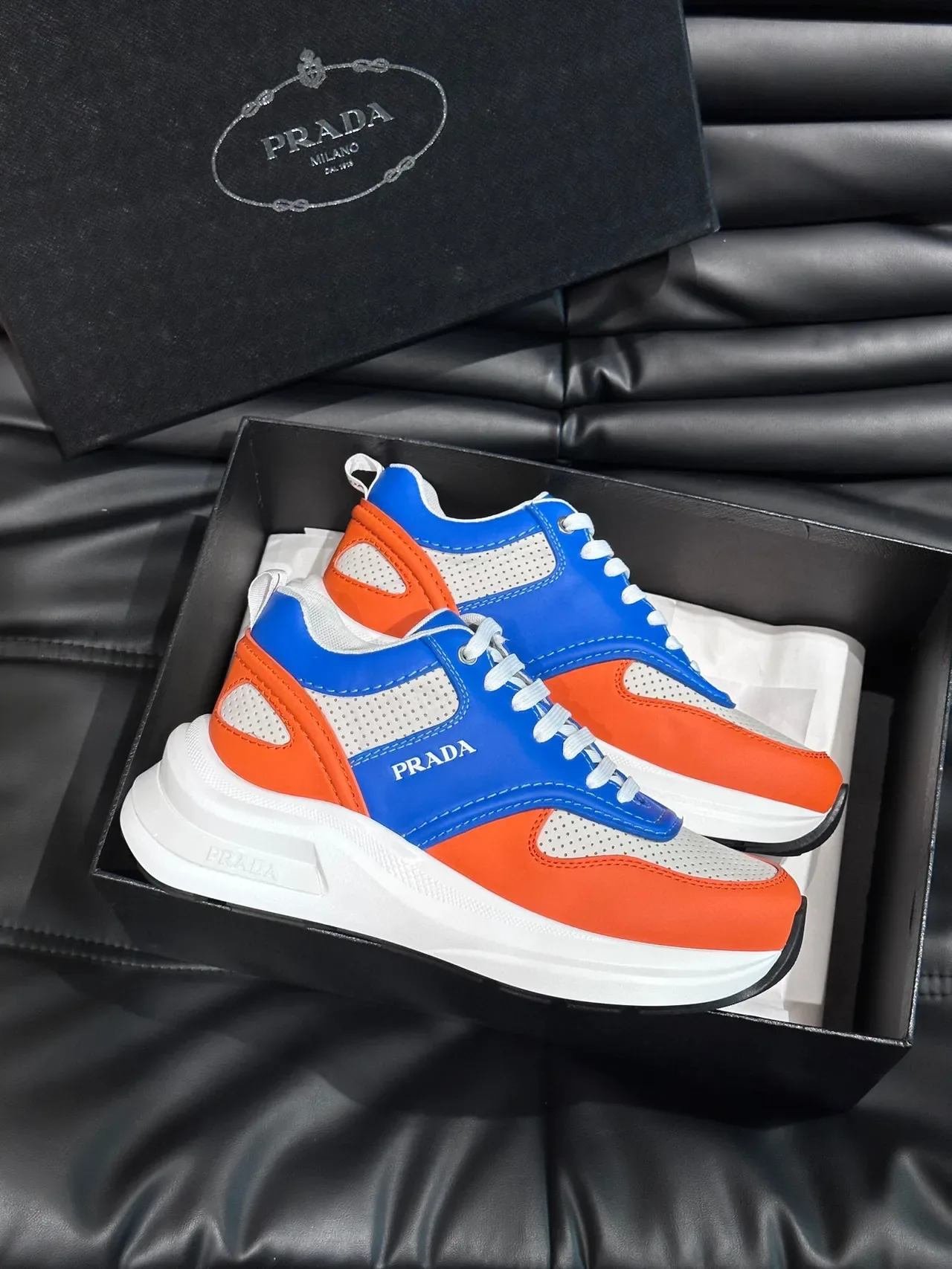 Prada Color-Blocked Perforated Mesh Lifestyle Sneakers 6