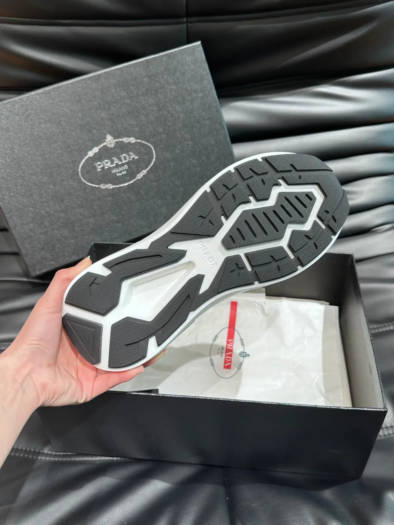 Prada Color-Blocked Perforated Mesh Lifestyle Sneakers 9