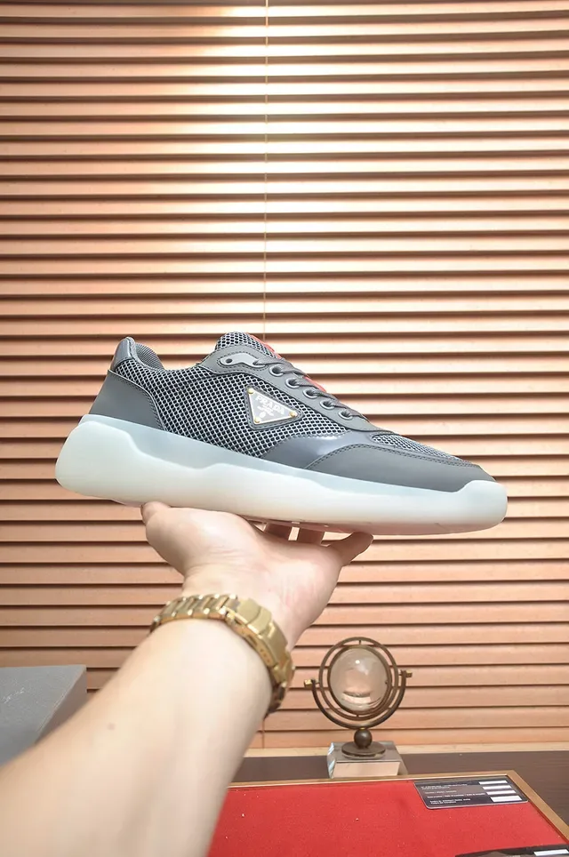 Prada Gray White Mesh-Synthetic Hybrid Upper Translucent Chunky Sole Lifestyle Sneakers 2