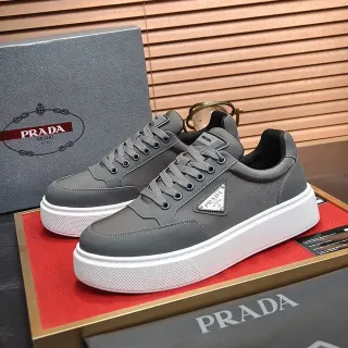 Prada Gris Blanco Suela Plataforma Parte Superior Híbrida Textil-Sintética Zapatillas Lifestyle