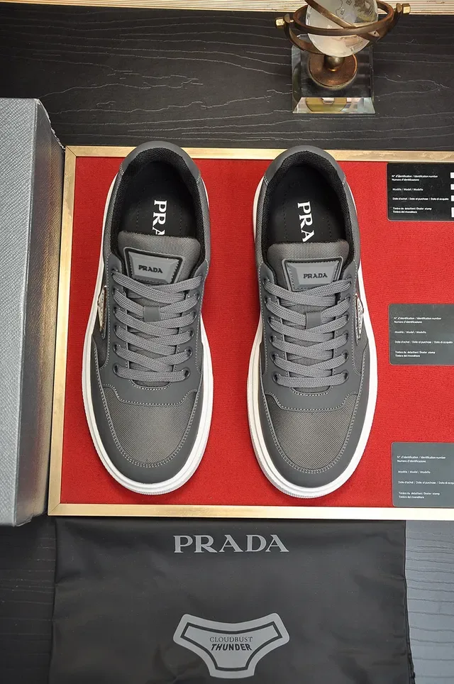 Prada Gray White Platform Sole Textile-Synthetic Hybrid Upper Lifestyle Sneakers 9