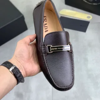 Prada Horsebit Loafer भूरा पेबल्ड चमड़ा लोफर
