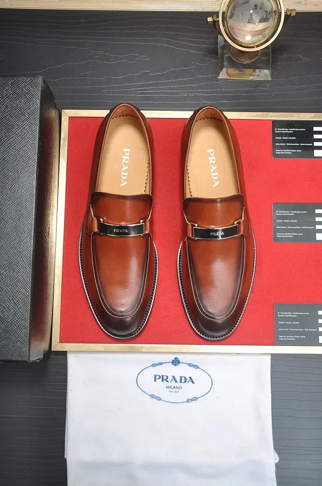 Prada Metal Buckle Loafer Brown Leather Men's Loafers 5