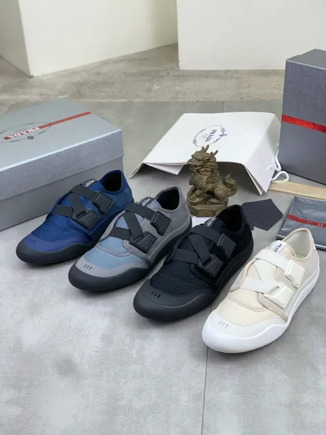 Prada Navy Black Laceless Mesh-Suede Hybrid Upper Lifestyle Sneakers 2