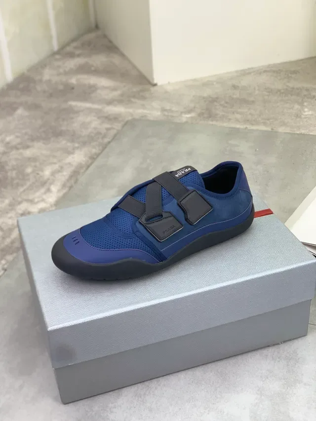 Prada Navy Black Laceless Mesh-Suede Hybrid Upper Lifestyle Sneakers 5