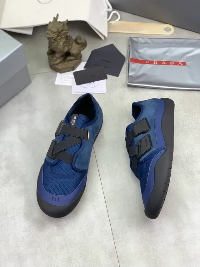 Prada Navy Black Laceless Mesh-Suede Hybrid Upper Lifestyle Sneakers 6