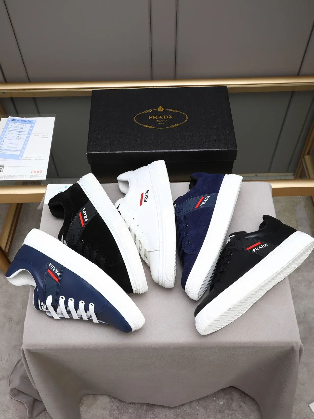 Prada Navy White Camurça Cupsole Lifestyle Sneakers 2