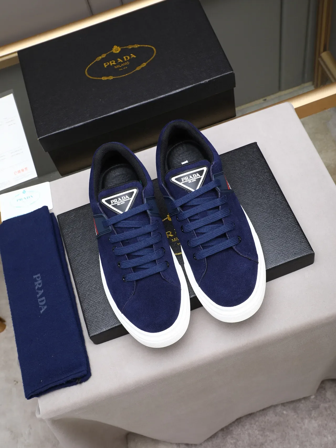Prada Navy White Camurça Cupsole Lifestyle Sneakers 3