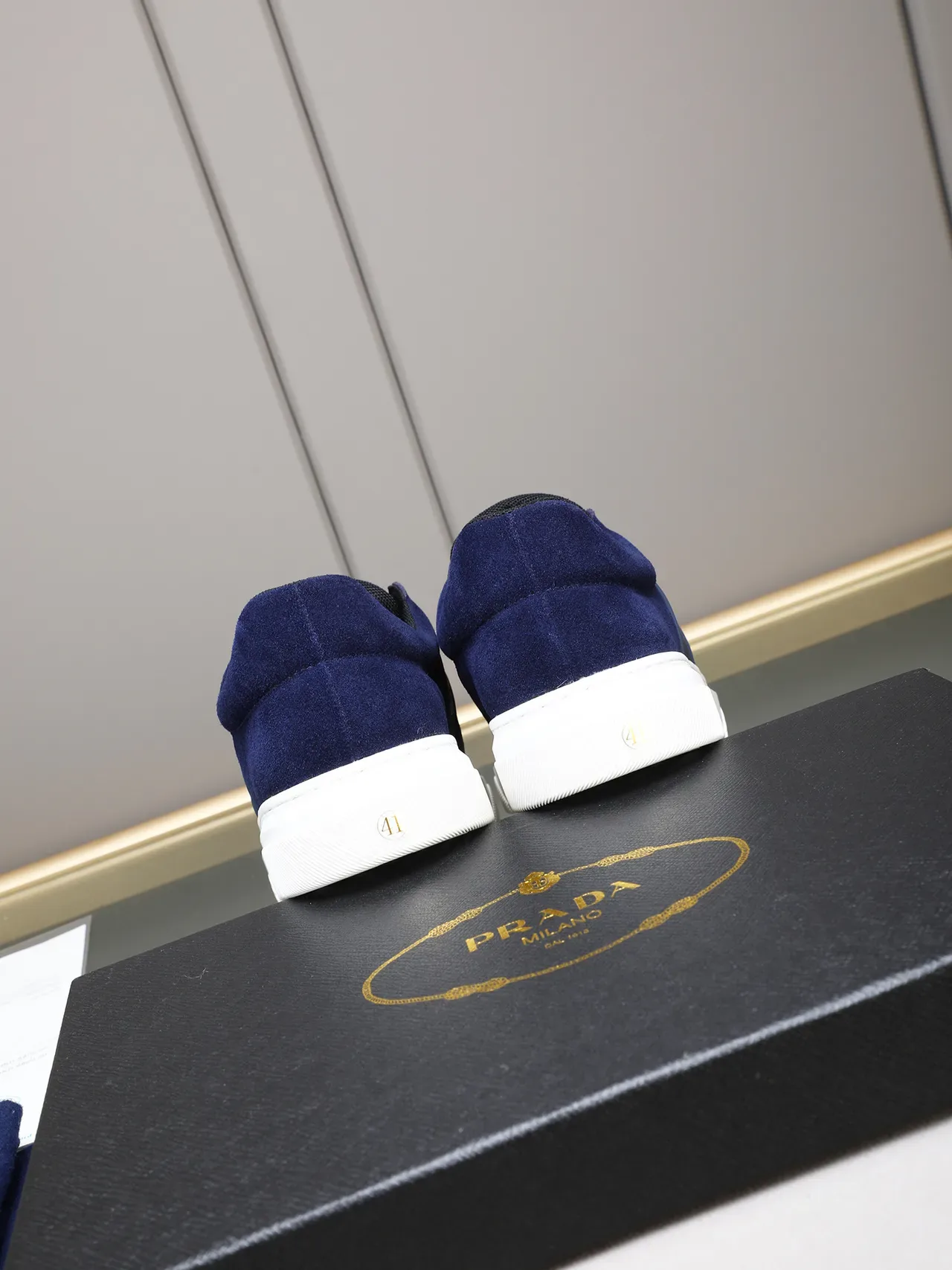 Prada Navy White Camurça Cupsole Lifestyle Sneakers 4