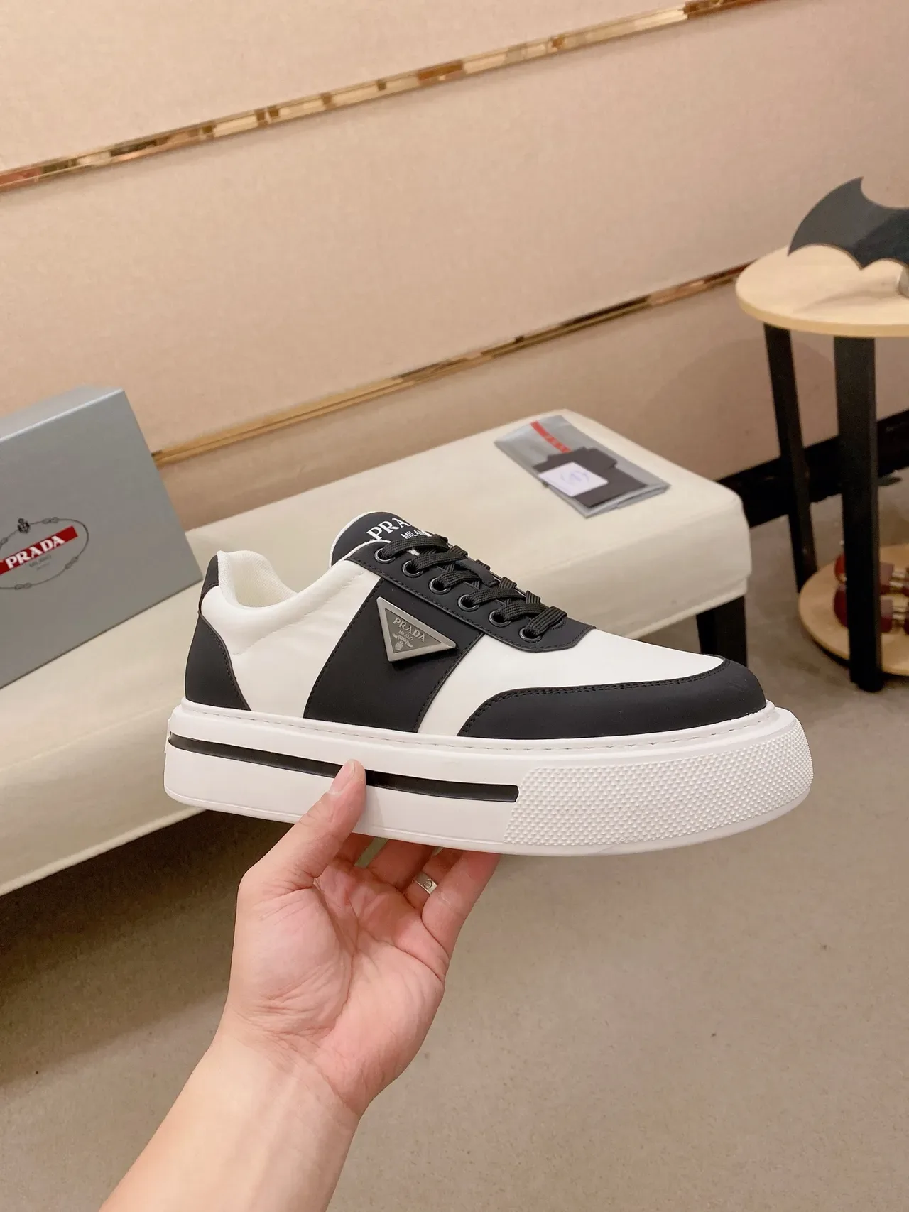 Prada Re-Edition Two-Tone Leather Platform Lifestyle Sneakers 4