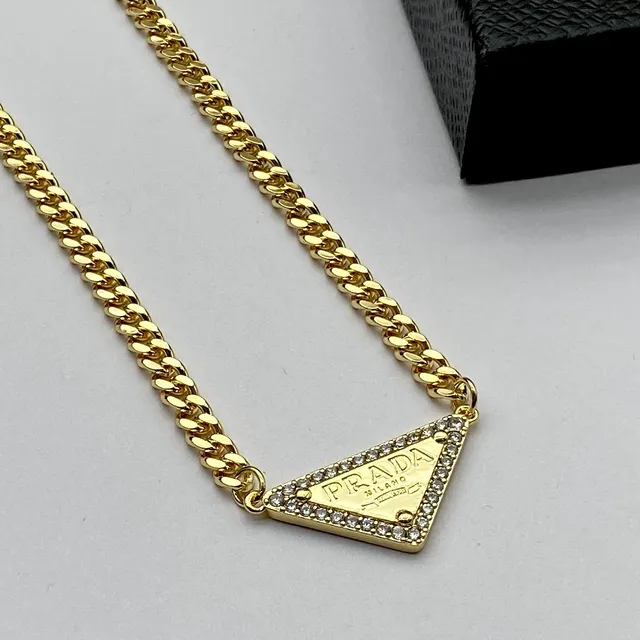 Prada Colar Triangular Ouro e Prata Tom Pingente de Cristal Colares 5