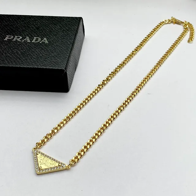 Prada Colar Triangular Ouro e Prata Tom Pingente de Cristal Colares 6