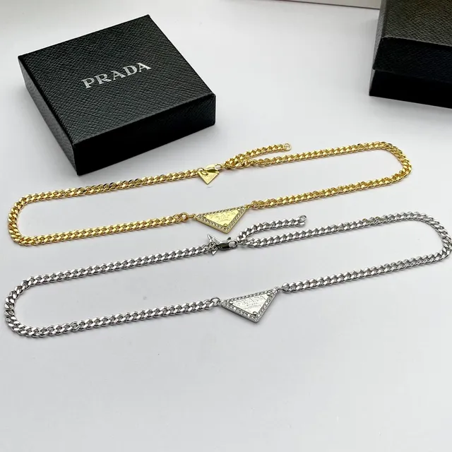 Prada Colar Triangular Ouro e Prata Tom Pingente de Cristal Colares 7