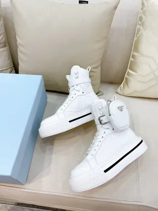 Prada White Black High-Top Platform Sole Lifestyle Sneakers 8