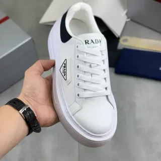 Prada White Black Leather Platform Sole Lifestyle Sneakers