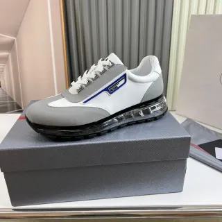 Prada Blanc Gris Basse Multicouche Synthétique Supérieur Style de Vie Chaussure