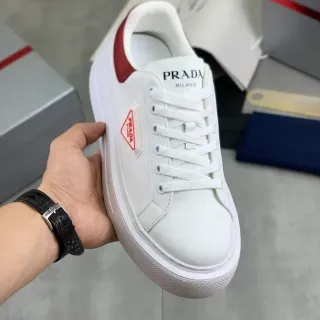 Prada White Red Leather Platform Sole Lifestyle Sneakers