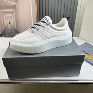 Prada White Red Mesh Upper Platform Sole Chunky Sneakers