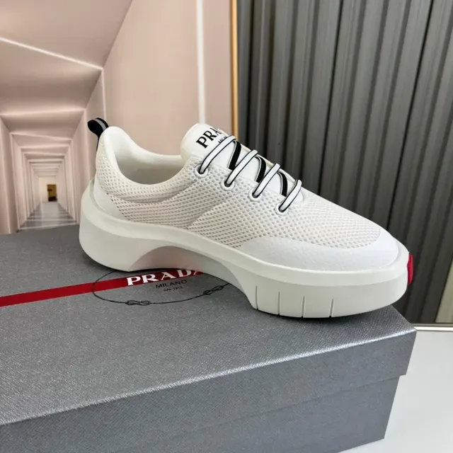 Prada White Red Mesh Upper Platform Sole Chunky Sneakers 7
