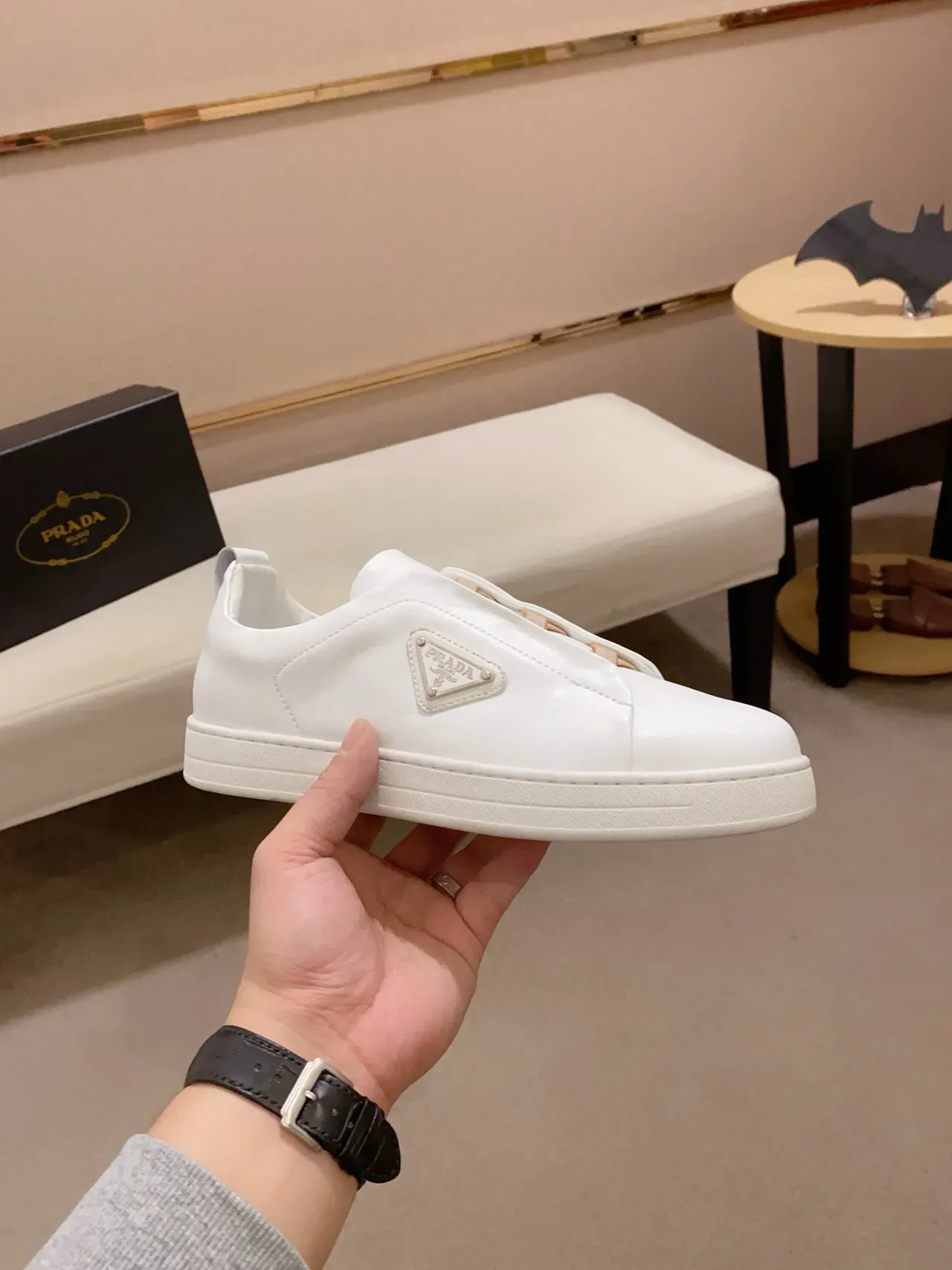 Prada White Slip-On Minimalist Lifestyle Sneakers 4