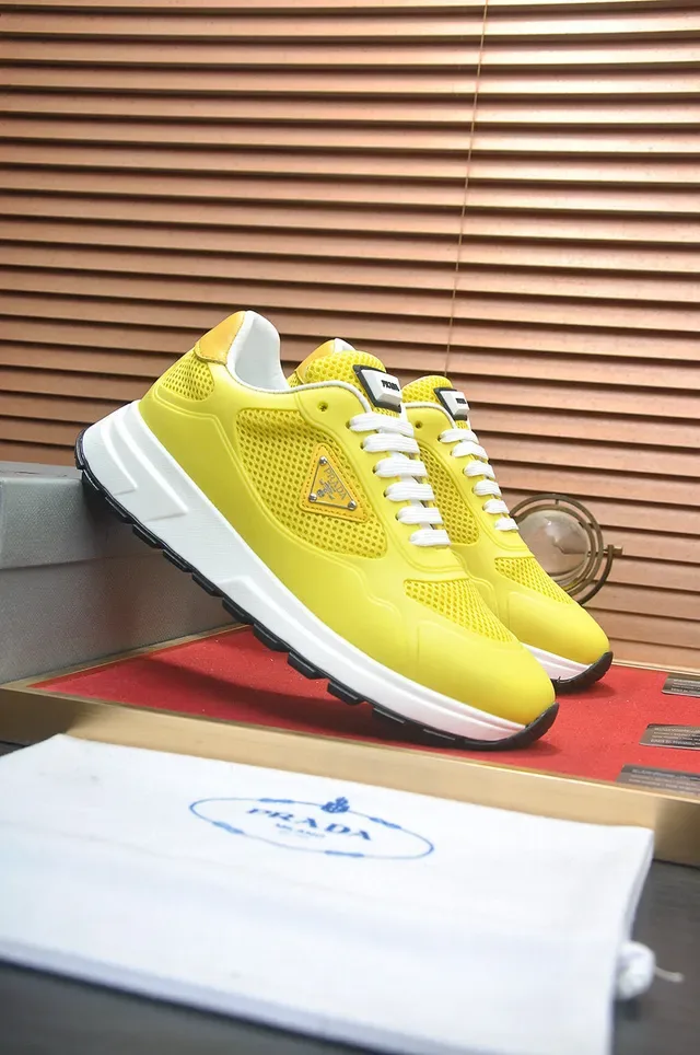 Prada Amarillo Blanco Malla Superior Moldeado Sintético Recubrimientos Zapatillas Lifestyle 4
