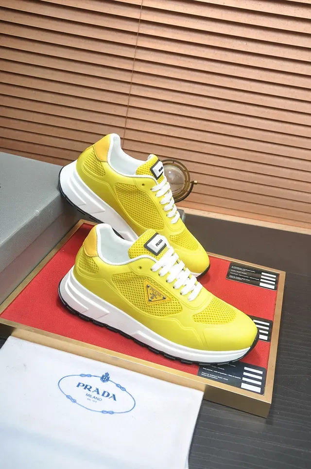 Prada Amarillo Blanco Malla Superior Moldeado Sintético Recubrimientos Zapatillas Lifestyle 5
