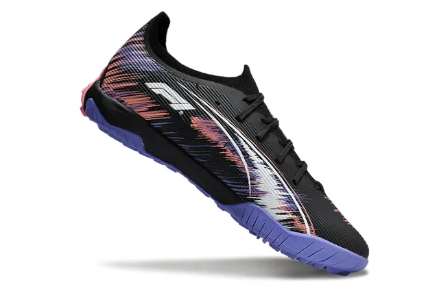 Puma Preto Roxo Perfil Baixo Malha Superior Amarração Assimétrica Grama Sapatos de Futebol 2