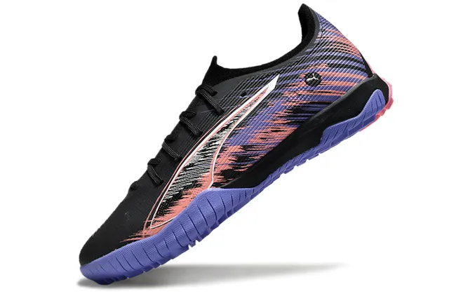 Puma Preto Roxo Perfil Baixo Malha Superior Amarração Assimétrica Grama Sapatos de Futebol 3