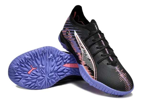 Puma Preto Roxo Perfil Baixo Malha Superior Amarração Assimétrica Grama Sapatos de Futebol 4