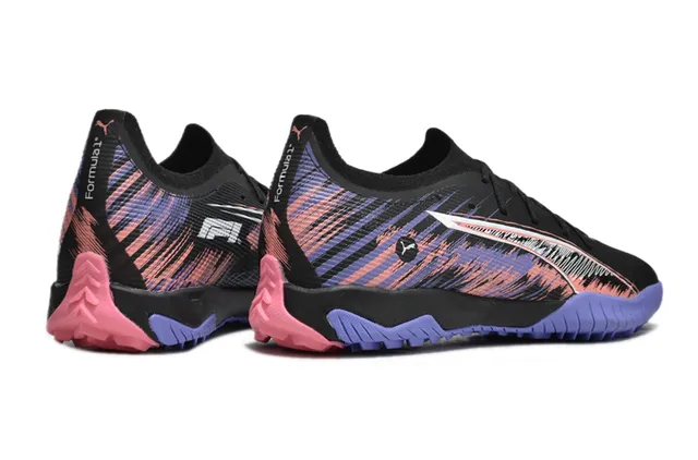 Puma Preto Roxo Perfil Baixo Malha Superior Amarração Assimétrica Grama Sapatos de Futebol 5