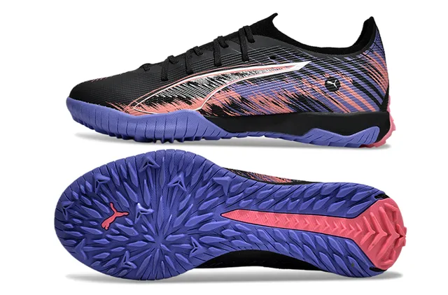 Puma Preto Roxo Perfil Baixo Malha Superior Amarração Assimétrica Grama Sapatos de Futebol 6