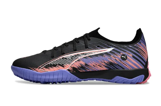 Puma Preto Roxo Perfil Baixo Malha Superior Amarração Assimétrica Grama Sapatos de Futebol 7